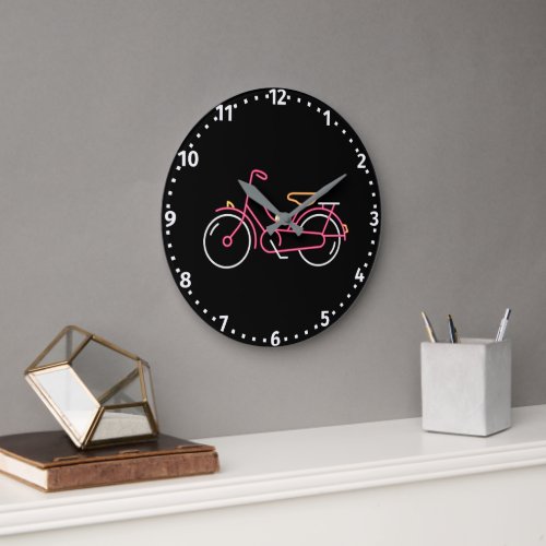 Fun Neon Pink Bicycle Large Clock