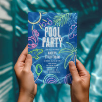 Fun Neon Pool Party Birthday Invitation