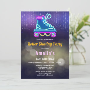 Fun Neon Roller Skating Birthday Party Invitation