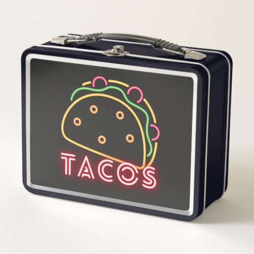 Fun Neon Tacos Symbol Metal Lunch Box