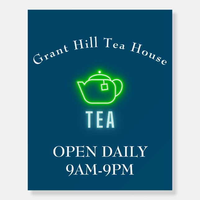 Fun Neon Teapot Tea Room Foamboard Sign (Front)