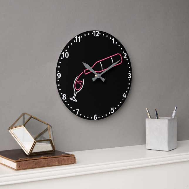 Fun Neon Wine Pouring Large Clock (Office)