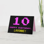 [ Thumbnail: Fun, Nerdy, Geeky, Pink, 8-Bit Style 10th Birthday Card ]