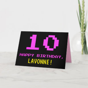 Fun, Nerdy, Geeky, Pink, 8-Bit Style 10th Birthday Card