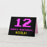 [ Thumbnail: Fun, Nerdy, Geeky, Pink, 8-Bit Style 12th Birthday Card ]