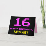 [ Thumbnail: Fun, Nerdy, Geeky, Pink, 8-Bit Style 16th Birthday Card ]