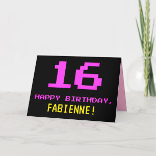 Fun, Nerdy, Geeky, Pink, 8-Bit Style 16th Birthday Card