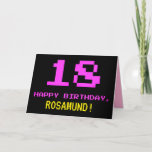 [ Thumbnail: Fun, Nerdy, Geeky, Pink, 8-Bit Style 18th Birthday Card ]