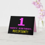 [ Thumbnail: Fun, Nerdy, Geeky, Pink, 8-Bit Style 1st Birthday Card ]