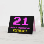 [ Thumbnail: Fun, Nerdy, Geeky, Pink, 8-Bit Style 21st Birthday Card ]