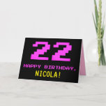 [ Thumbnail: Fun, Nerdy, Geeky, Pink, 8-Bit Style 22nd Birthday Card ]