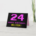 [ Thumbnail: Fun, Nerdy, Geeky, Pink, 8-Bit Style 24th Birthday Card ]
