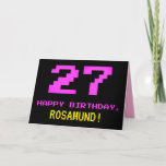 [ Thumbnail: Fun, Nerdy, Geeky, Pink, 8-Bit Style 27th Birthday Card ]