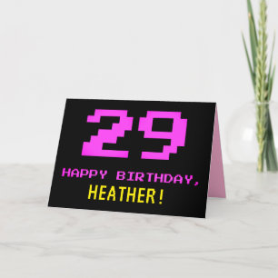 Fun, Nerdy, Geeky, Pink, 8-Bit Style 29th Birthday Card