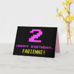 [ Thumbnail: Fun, Nerdy, Geeky, Pink, 8-Bit Style 2nd Birthday Card ]