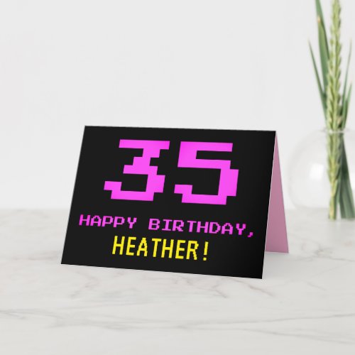 Fun Nerdy Geeky Pink 8_Bit Style 35th Birthday Card