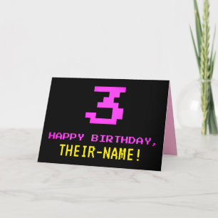 Fun, Nerdy, Geeky, Pink, 8-Bit Style 3rd Birthday Card