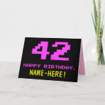 [ Thumbnail: Fun, Nerdy, Geeky, Pink, 8-Bit Style 42nd Birthday Card ]
