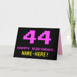 [ Thumbnail: Fun, Nerdy, Geeky, Pink, 8-Bit Style 44th Birthday Card ]