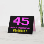 [ Thumbnail: Fun, Nerdy, Geeky, Pink, 8-Bit Style 45th Birthday Card ]