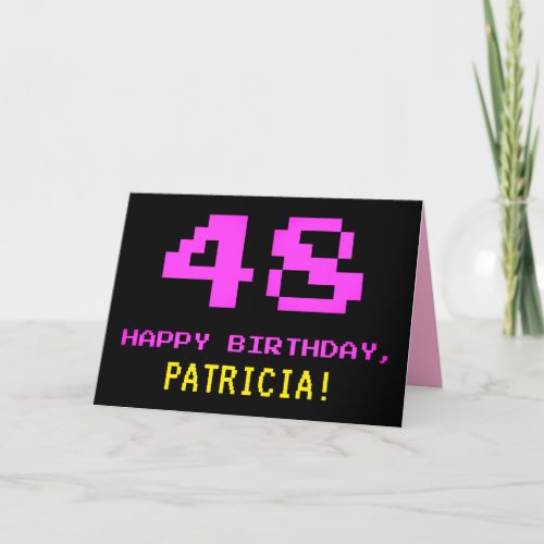 Fun Nerdy Geeky Pink 8_Bit Style 48th Birthday Card