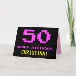 [ Thumbnail: Fun, Nerdy, Geeky, Pink, 8-Bit Style 50th Birthday Card ]
