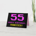 [ Thumbnail: Fun, Nerdy, Geeky, Pink, 8-Bit Style 55th Birthday Card ]