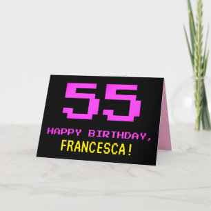 Fun, Nerdy, Geeky, Pink, 8-Bit Style 55th Birthday Card