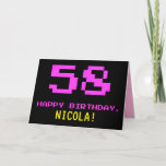 [ Thumbnail: Fun, Nerdy, Geeky, Pink, 8-Bit Style 58th Birthday Card ]