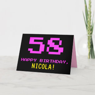 Fun, Nerdy, Geeky, Pink, 8-Bit Style 58th Birthday Card