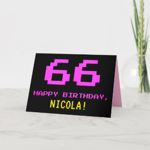 Fun, Nerdy, Geeky, Pink, 8-Bit Style 66th Birthday Card