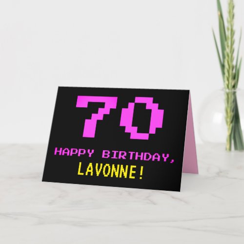 Fun Nerdy Geeky Pink 8_Bit Style 70th Birthday Card