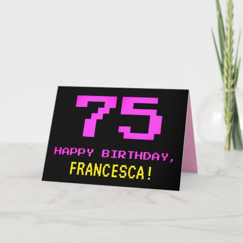 Fun Nerdy Geeky Pink 8_Bit Style 75th Birthday Card