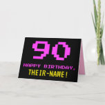 [ Thumbnail: Fun, Nerdy, Geeky, Pink, 8-Bit Style 90th Birthday Card ]