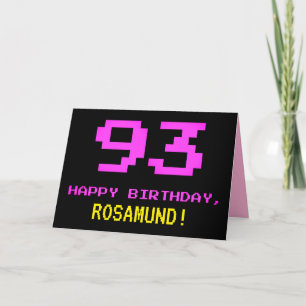 Fun, Nerdy, Geeky, Pink, 8-Bit Style 93rd Birthday Card