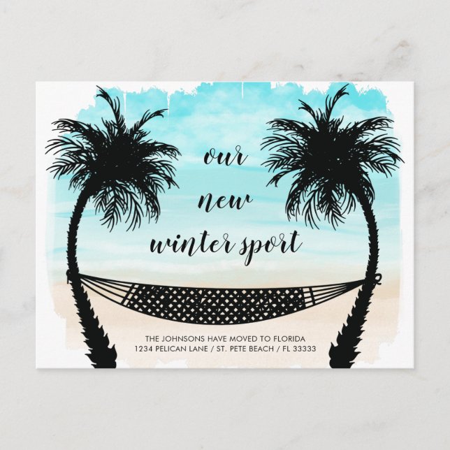 Fun New Address Florida Beach Palm Trees Moving Announcement Postcard (Front)