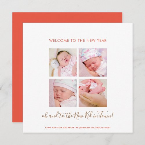 Fun New Baby Happy New Year 4 Photo Collage Coral