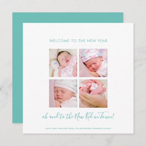 Fun New Baby Happy New Year 4 Photo Collage Teal