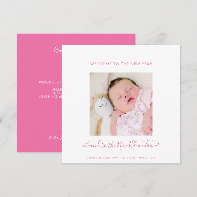 Fun New Baby Happy New Year One Photo Pink White (Front/Back)
