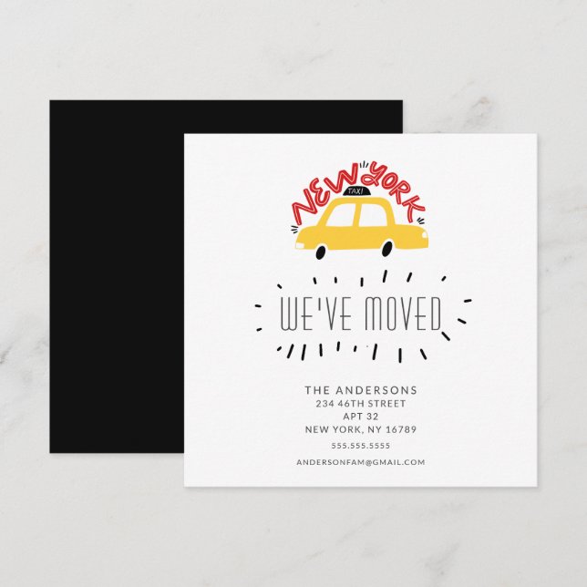 Fun New York Yellow Taxi Moving Announcement Card (Front/Back)