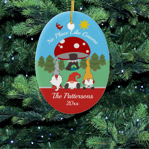 Fun "No Place Like Gnome" Christmas Ceramic Ornament