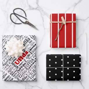Fun Norwegian Red Stripe Black & White Dots Uffda Wrapping Paper Sheets