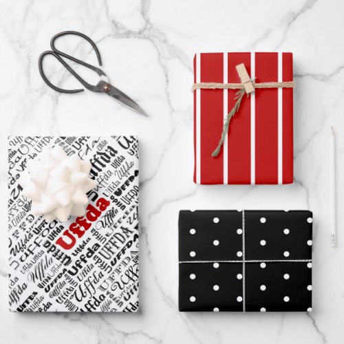 Fun Norwegian Red Stripe Black  White Dots Uffda Wrapping Paper Sheets