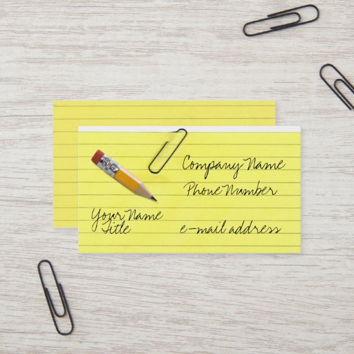 Customizable Yellow lined paper with paper clip business card templates