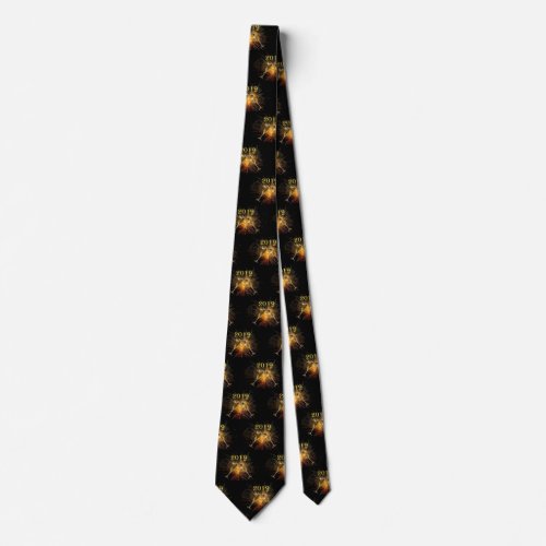 Fun Novelty Black Gold Fireworks 2019 New Years Neck Tie