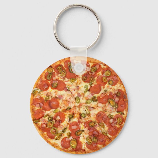 Fun Novelty Cool Food Pizza Theme Kitchen Keychain (Front)