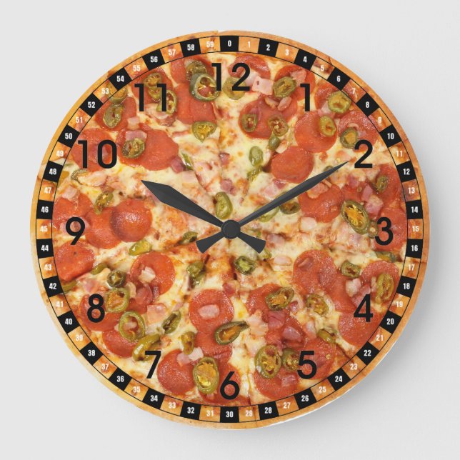 Fun Novelty Cool Food Pizza Theme Kitchen Large Clock (Front)