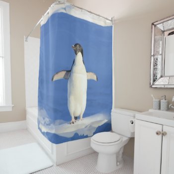 Fun Novelty Curious Penguin Animal Art Shower Curtain by countrymousestudio at Zazzle