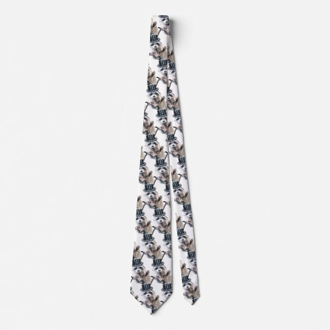 Fun Novelty Elegantly Dressed Formal Raccoon Humor Neck Tie (Front)