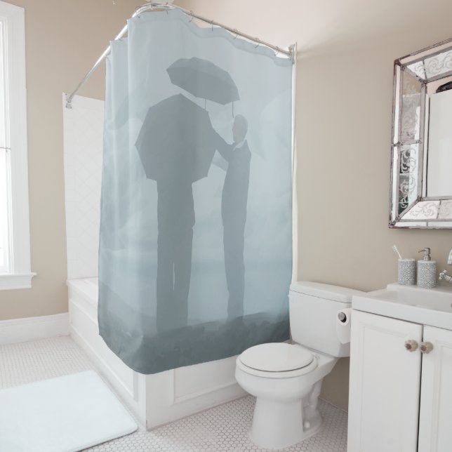 Fun Novelty Foggy Umbrella Gray Art Shower Curtain (In Situ)